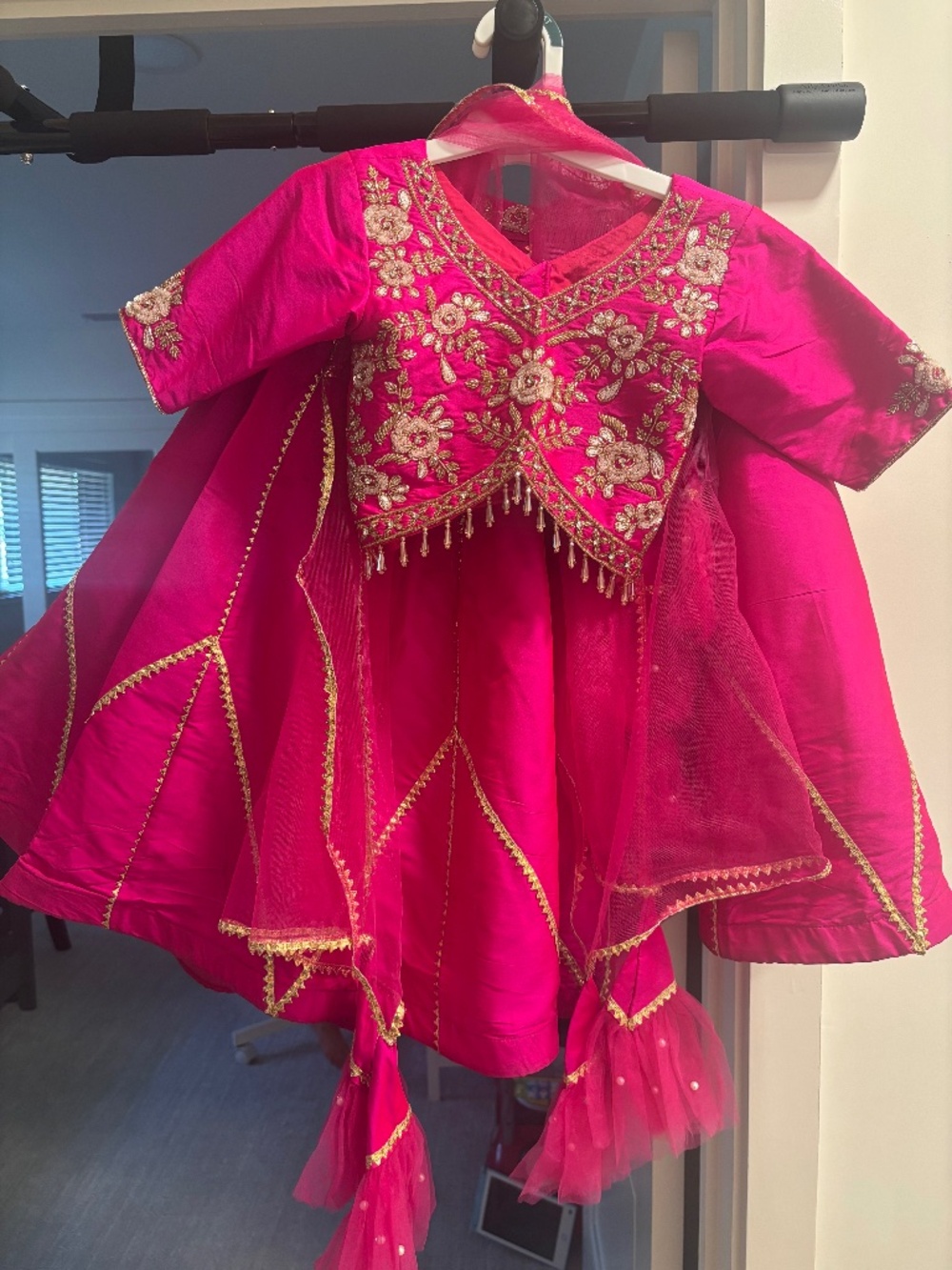 Gorgeous Pink and Gold Little Muffet Kids Lehenga